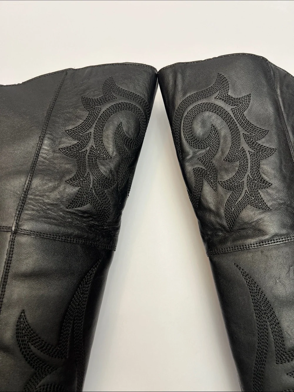Dan Post Black Over-the-Knee Western Zip Boots with Embroidered Panels